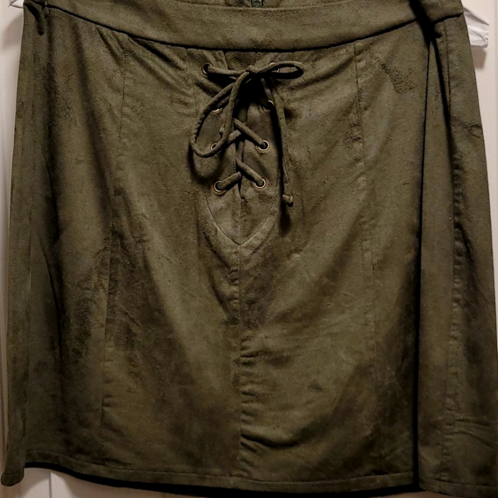 Micro-Suede Olive Green Mini Skirt